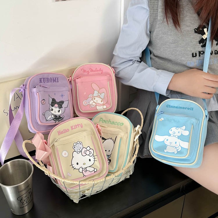 산리오 정품 공인 올 매치 미니 작은 사첼 귀여운 한국식 휴대용 소형 가방 동전 지갑 휴대 전화 가방