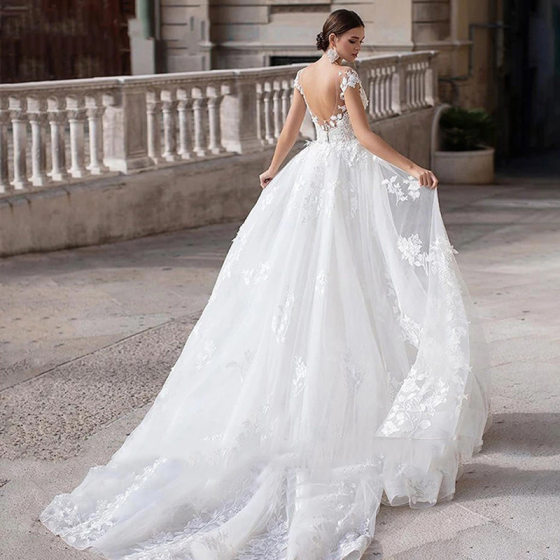 Wedding Dresses Appliqued Lace European and American Two-Piece Detachable Elegant Wedding Dress Backless V Neck