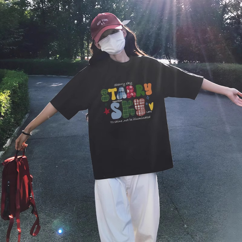 ピュアコットン半袖Tシャツレディース2025年夏新作ブラックルーズスリム半袖インナーレイヤリングシャツTシャツトップ|undefined