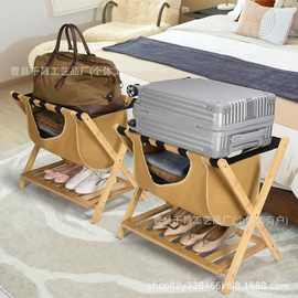 跨境竹制行李箱家可折叠酒店行李架民宿双层置物架含布包收纳架