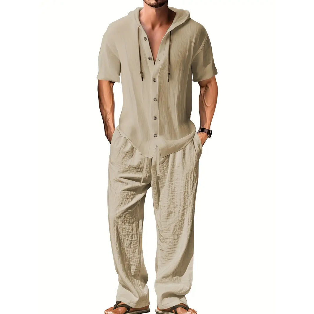 2026 Summer Cross-Border Amazon 3D American Retro Suit Men's Casual Short-Sleeve Hooded Top and Pants