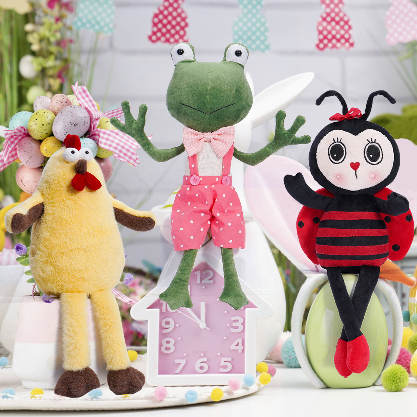 Frog muñeca primavera transfronteriza adorable creativo piernas largas cuatro estaciones pantalones muñecas frog decoraciones de vacaciones decoraciones
