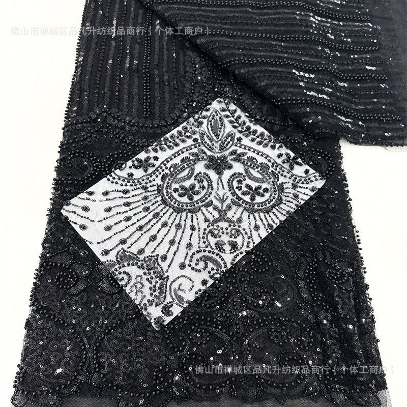 Tubo de perlas bordado sexy vestido de noche de banquete anfitrión vestido de cola de pescado tela de sequilla tela en stock