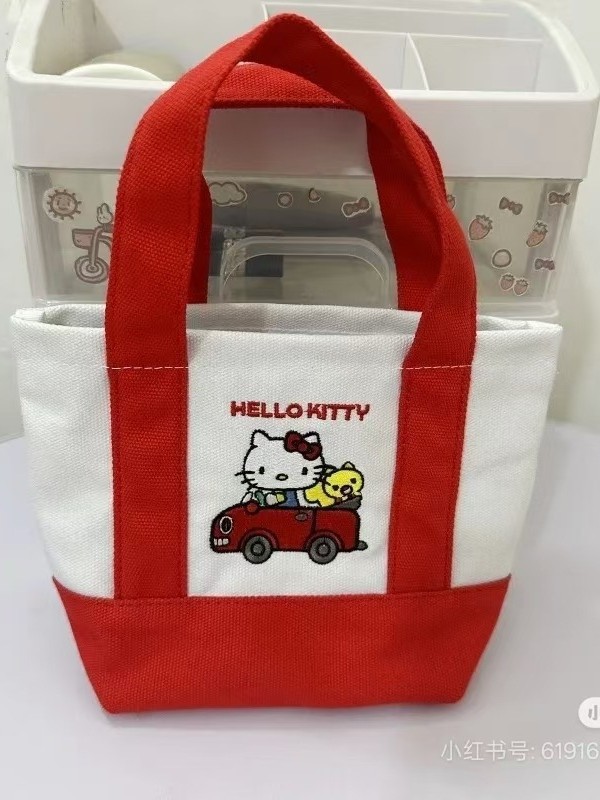 車ハローキティ刺繍バッグ女の子日本の新しいキャンバスハンドバッグポータブルお弁当箱ランチバッグバッグ|undefined
