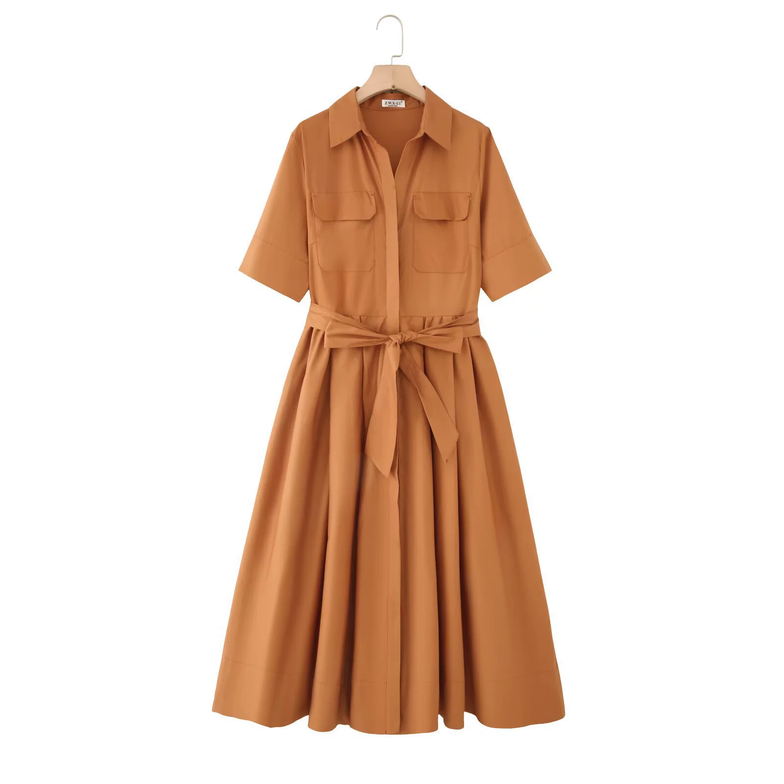 Летнее платье-рубашка с бантом из поплина и хлопка в стиле европейской и американской уличной моды 2025 года для женщин X12X6819