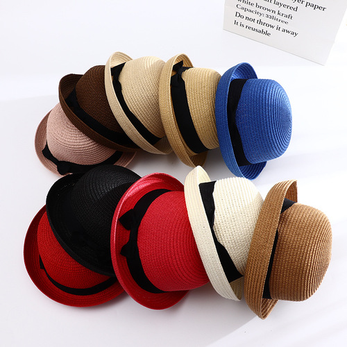 New European and American summer woven bow sunshade sunscreen straw hat women outdoor beach dome sun hat 