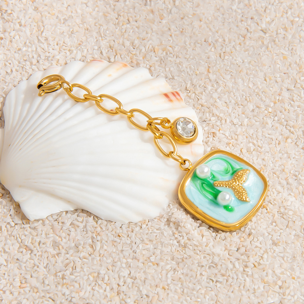 1 Piece 304 Stainless Steel PVD Coated Real Gold Plated Sun Scallop Starfish Polished Pendant Bikini Buckle DIY Ornament Accessories Charm Sleeper Hoop Earrings display picture 7