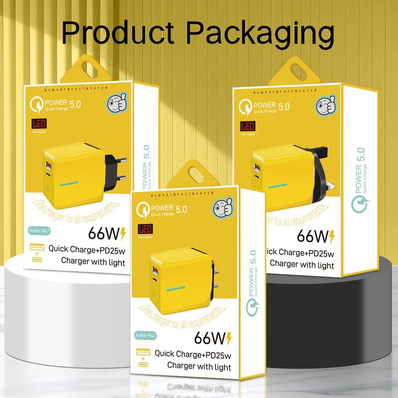 Applicable to Huawei/Xiaomi Mobile Phone 66W Charger Europe, America and Britain Super Fast Charging Head PD USB Yellow Adapter