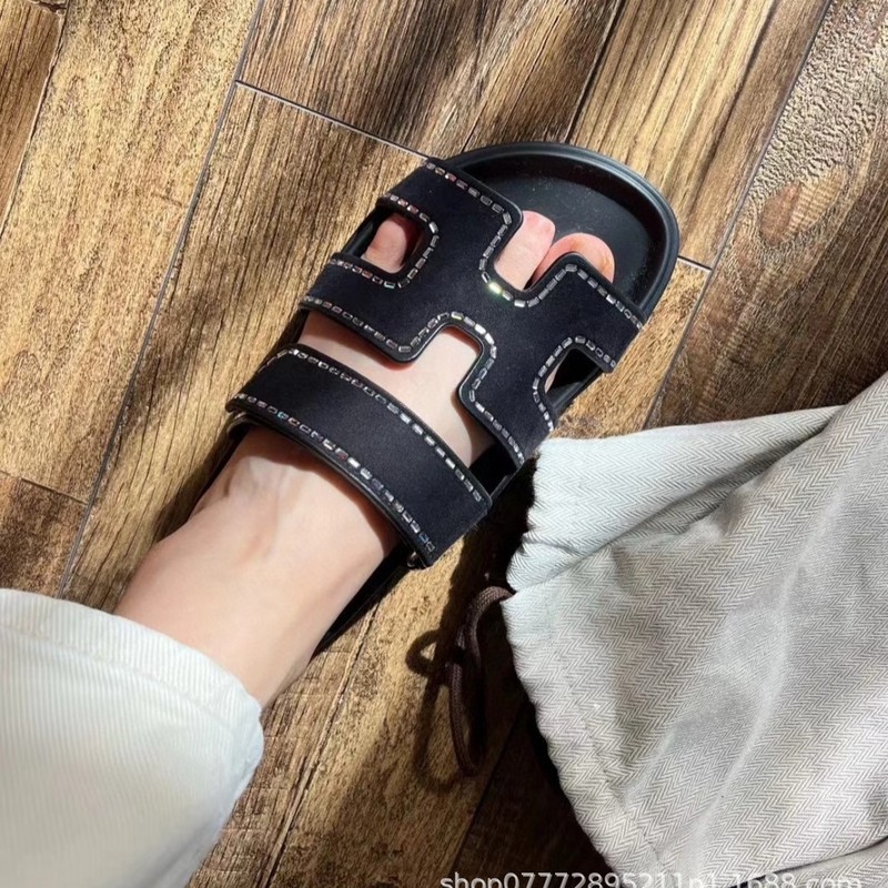 莞高货！ 经典魔术贴休闲厚底H型二舅拖鞋女夏季露趾沙滩外穿凉拖|undefined