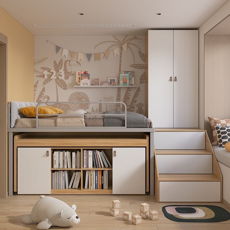 Small Apartment Storage Half-Height Bed Children's Bed Boy Solid Wood with Desk Wardrobe Upper Bed and Lower Cabinet Combination