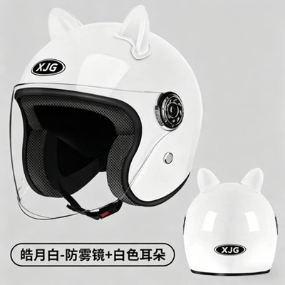Motosiklet kaskı (dəbilqə) — Seasons, Warm and Cold-Proof, Unisex - spray-painted-white-white-cat-ears-hd-clear-lens