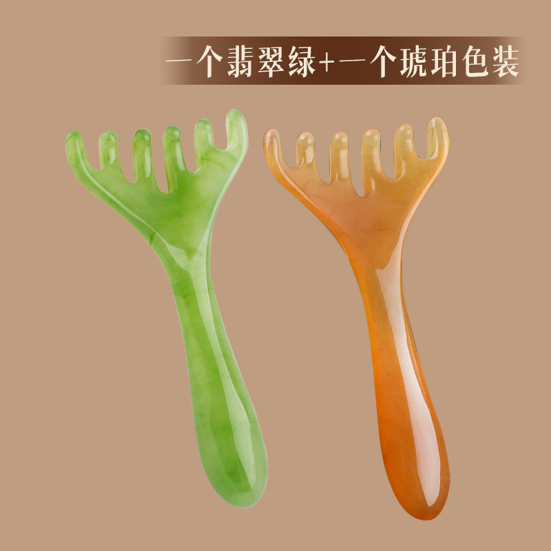 Peine para masaje de cabeza de sándalo, herramienta de terapia capilar, masaje del cuero cabelludo, punto de rascado de cabeza de cinco garras, peine meridiano de asta para rascar la cabeza