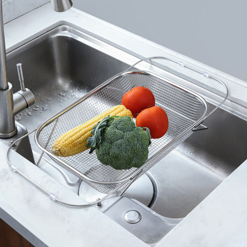 304 stainless steel sink drain basket retractable vegetable basket sink tableware drain rack kitchen storage rack