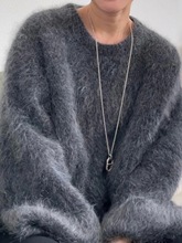 秋冬新款慵懒风长毛貂绒套头毛衣外套女宽松加厚羊驼毛针织上衣