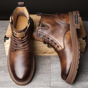 Autumn Martin Boots Textive Simple High-top Casual Shoes Thick-soled Outdoor Workwear Boots All-match Fashionable Men's Shoes