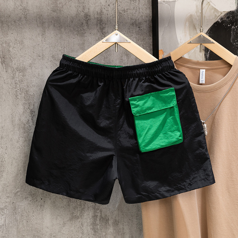 Amazon foreign trade shorts, new spring/summer American style, color-blocking, quick-dry, waterproof, thin three-quarter length shorts with back pocket, beach shorts