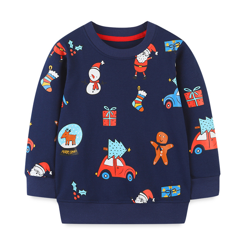 Sudadera infantil de estilo europeo y americano, nuevo producto de otoño, camiseta de manga larga para niños, sudadera infantil navideña con cuello redondo y dibujos animados