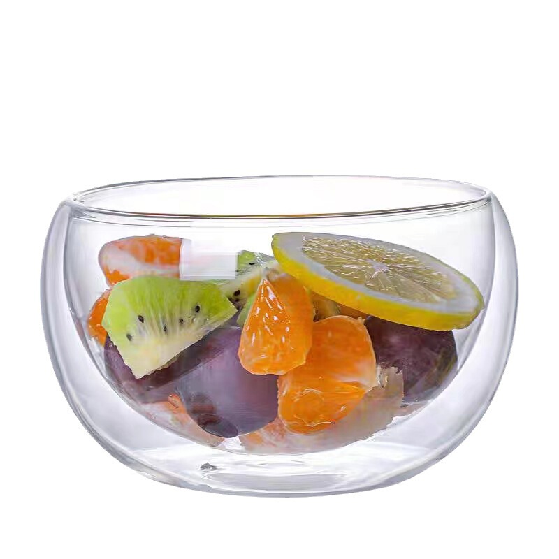 Double-Layer High Borosilicate Glass Bowl in Stock, Fruit Yogurt Baking Salad Bowl, Household Crystal Double-Layer Transparent Glass Bowl