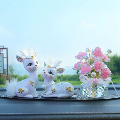 Car ornaments – for Vehicles - diamond-auspicious-cloud-deercrystal-pink-rosemedium-oval-pad