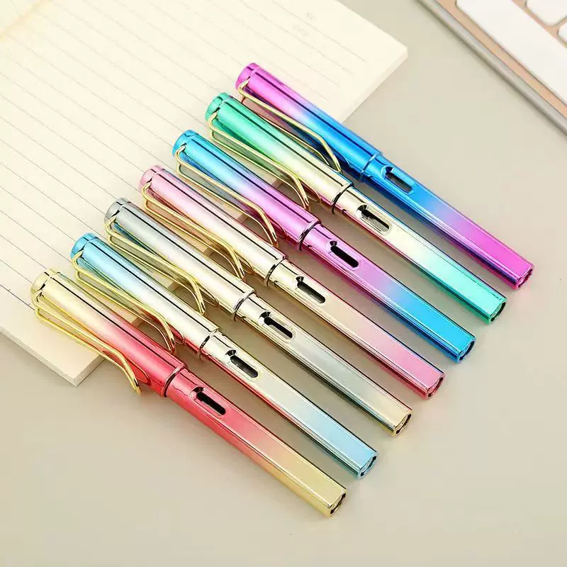 炫彩渐变钢笔批发 学生硬笔书法练字 成人办公墨囊吸墨两用笔刻字