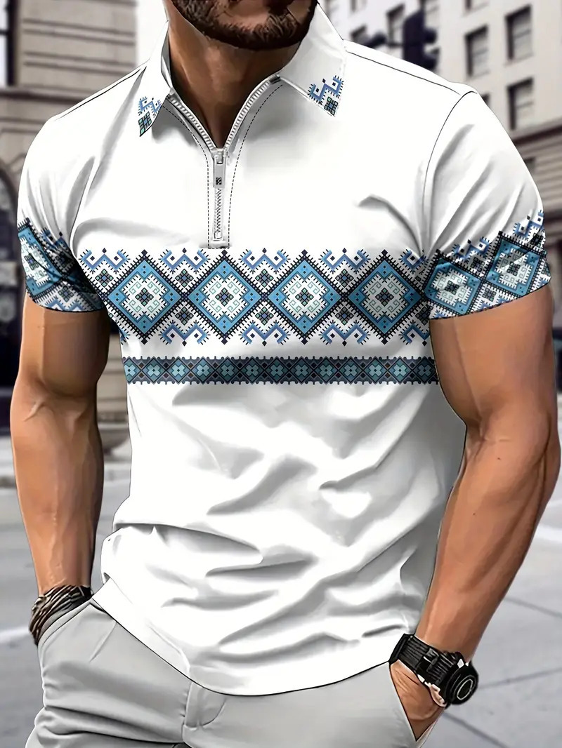 Verano nuevo estilo hombre 3D impresión digital deporte colorido manga corta solapa cremallera camisa POLO13