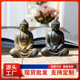 中式禅意国风大日如来佛像桌面家居客厅摆件复古做旧工艺品装饰品