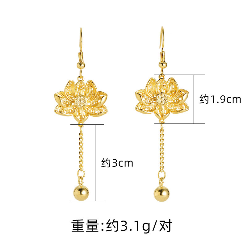 Collar de oro de arena para mujer, sentido de alta calidad, loto, nuevo traje de estilo chino, anillo de pendientes, joyería de todo fósforo que no se desvanece durante mucho tiempo al por mayor