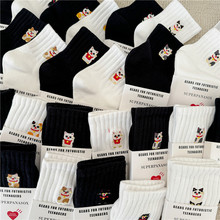 cityboy袜子男女情侣刺绣卡通猫咪ins潮运动滑板中筒袜招财猫长袜