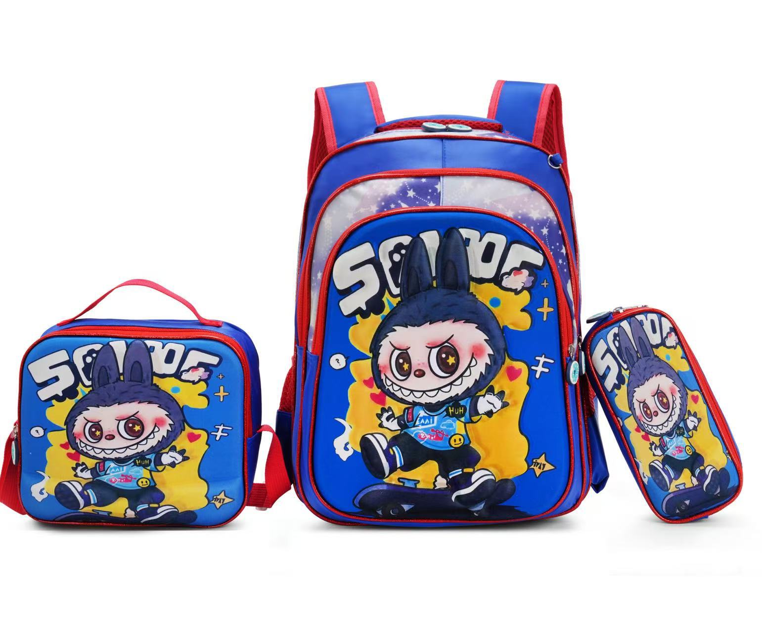 Nuevo Kpop América del Sur 16 pulgadas tres piezas juego de tirón para niños 3D brujas caza mochila de hombro para estudiantes doble espalda