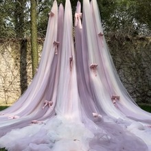 粉色紫色米色加密垂感软网纱婚庆设计师面料布料
