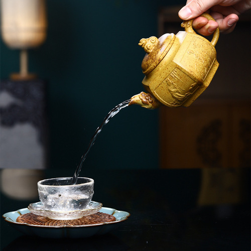 Hexagonal pot manufacturer wholesale high temperature section mud handmade pot Yixing original mineral purple sand pot tea set household large teapot gift