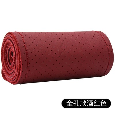 Steering wheel cover: wheel cover leather hand sewing - full-hole-style-wine-red-38cm