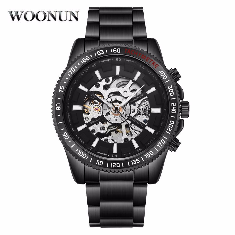 Reloj mecánico luminoso automático para hombre con manecillas redondas huecas y correa de acero auténtica._voghion.com