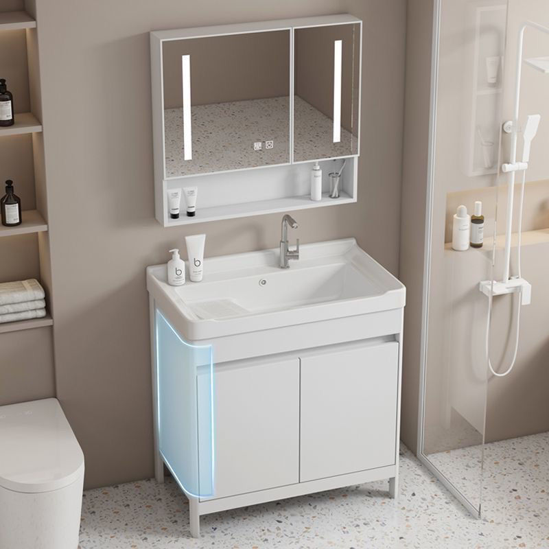 Bathroom Cabinet Space Aluminum Floor-Standing Balcony Laundry Basin with Washboard Integrated Ceramic Bathroom Washbasin Sink