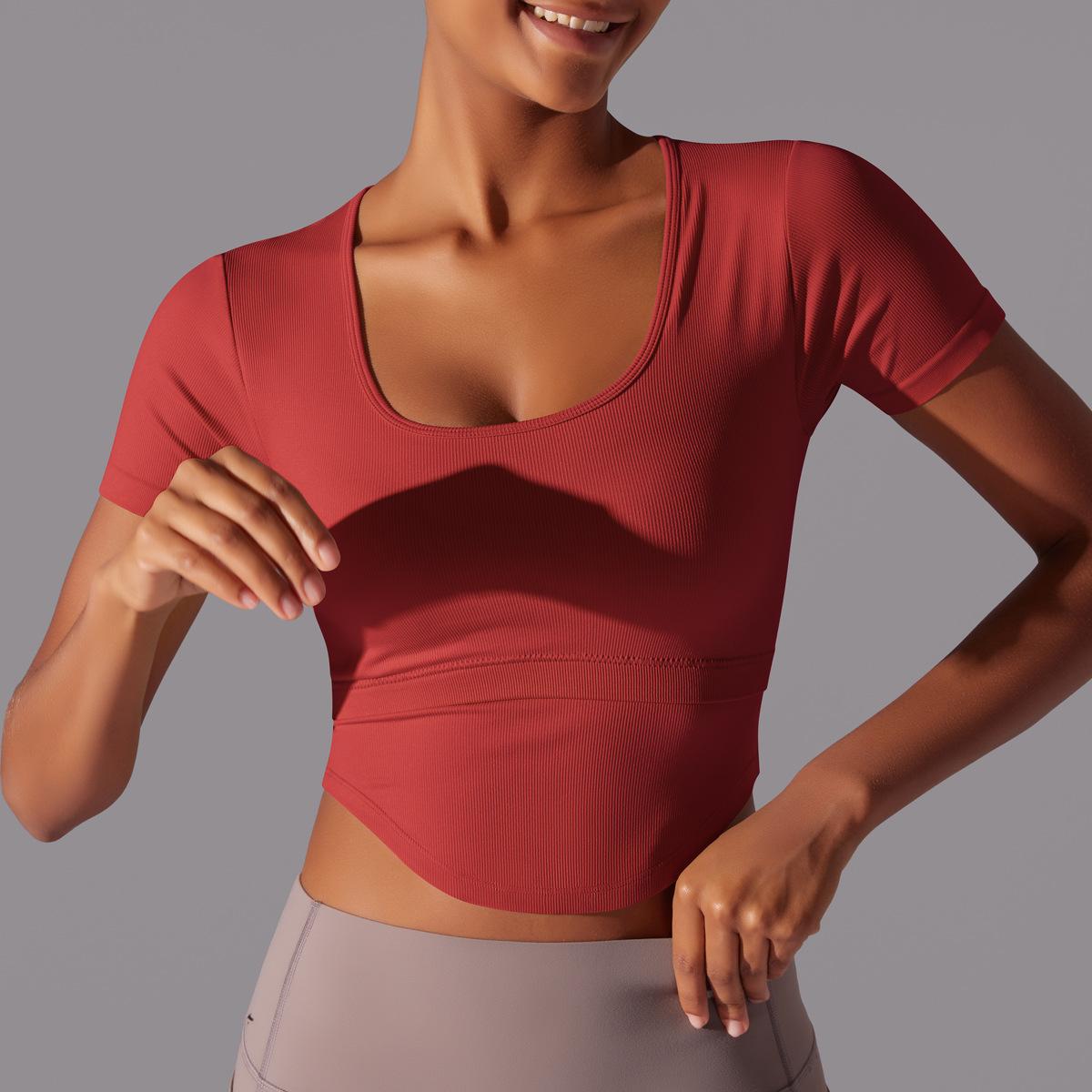 Simple Style Solid Color Nylon Spandex Round Neck Active Tops T-shirt display picture 48