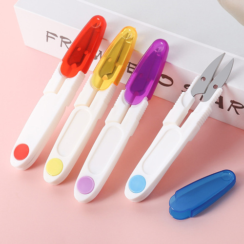U-shaped spring yarn scissors household transparent cover safety scissors trimming shears fish line scissors cross stitch sewing scissors