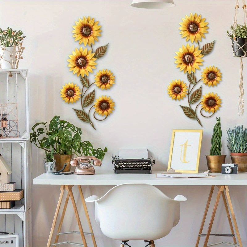 Летнее украшение для стены в виде подсолнуха, домашние искусственные красочные поделки из железа, украшения для сада и забора на открытом воздухе