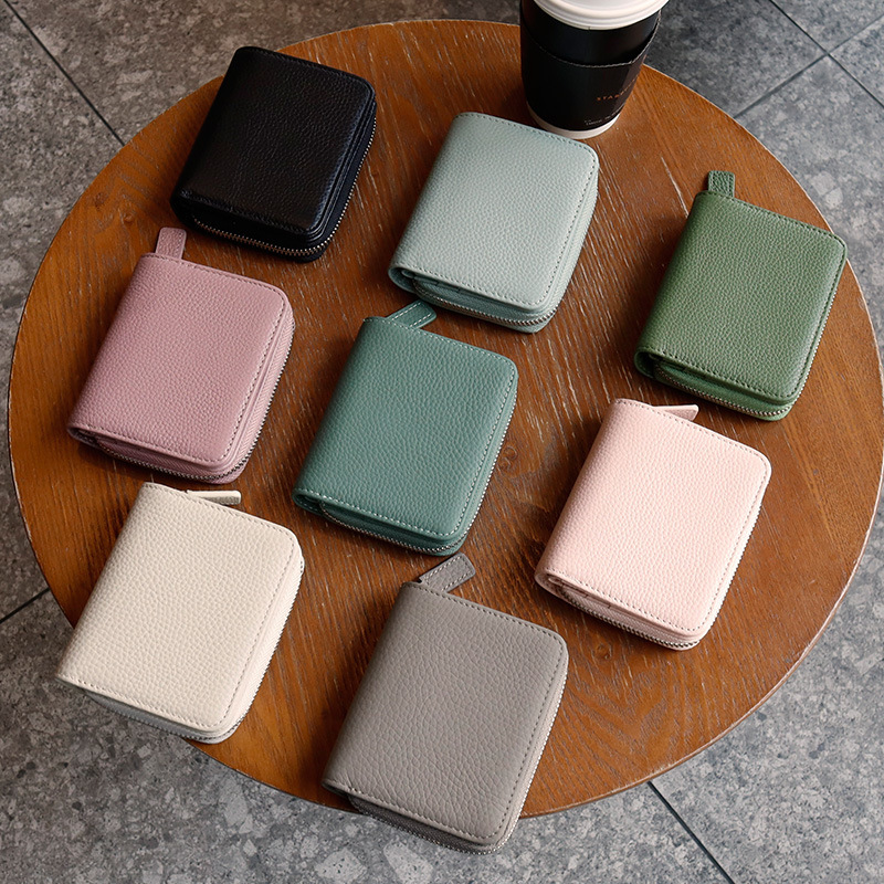 Simple Short Leather Wallet Women's Multifunctional Organ Card Bag Multi-Card Top Layer Cowhide Large Capacity Coin Purse