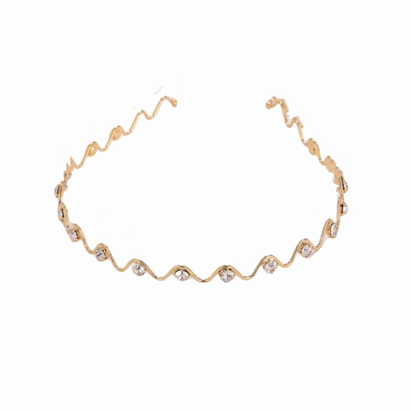 Estilo coreano simple diadema delgada de metal exquisito diamante incrustado diadema de onda de alto grado de novia princesa horquilla accesorios para el cabello al por mayor