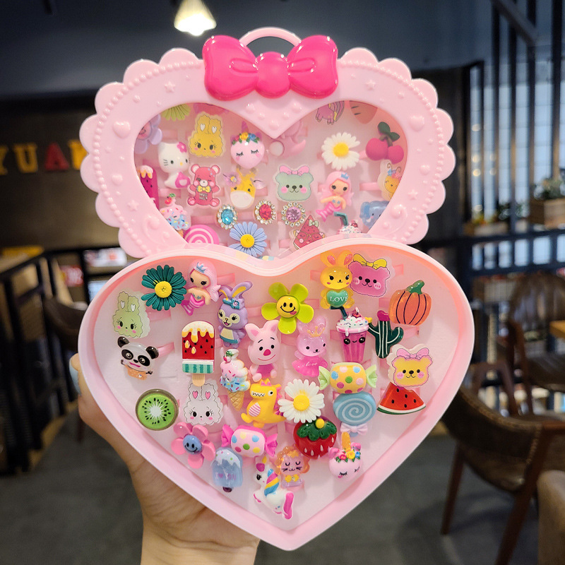 Anillo DE LOS NIÑOS lindo anillo de resina de dibujos animados en caja niña joyería juguete pequeño regalo al por mayor joyería del anillo