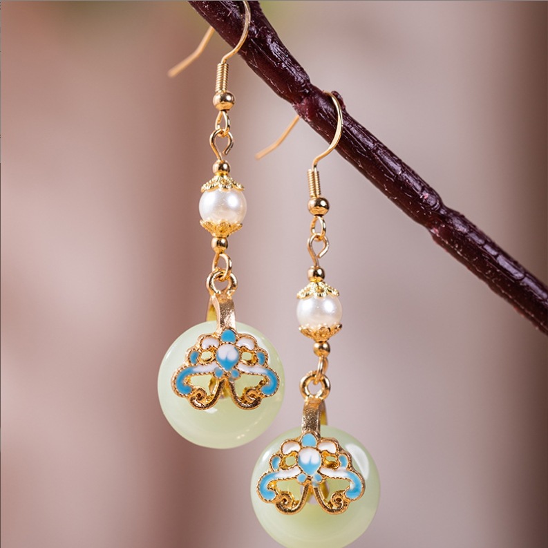 Jia Niang estilo antiguo nuevo estilo chino cheongsam pendientes retro de alta sensación gancho de orejas accesorios de ropa china pendientes de hebilla de seguridad