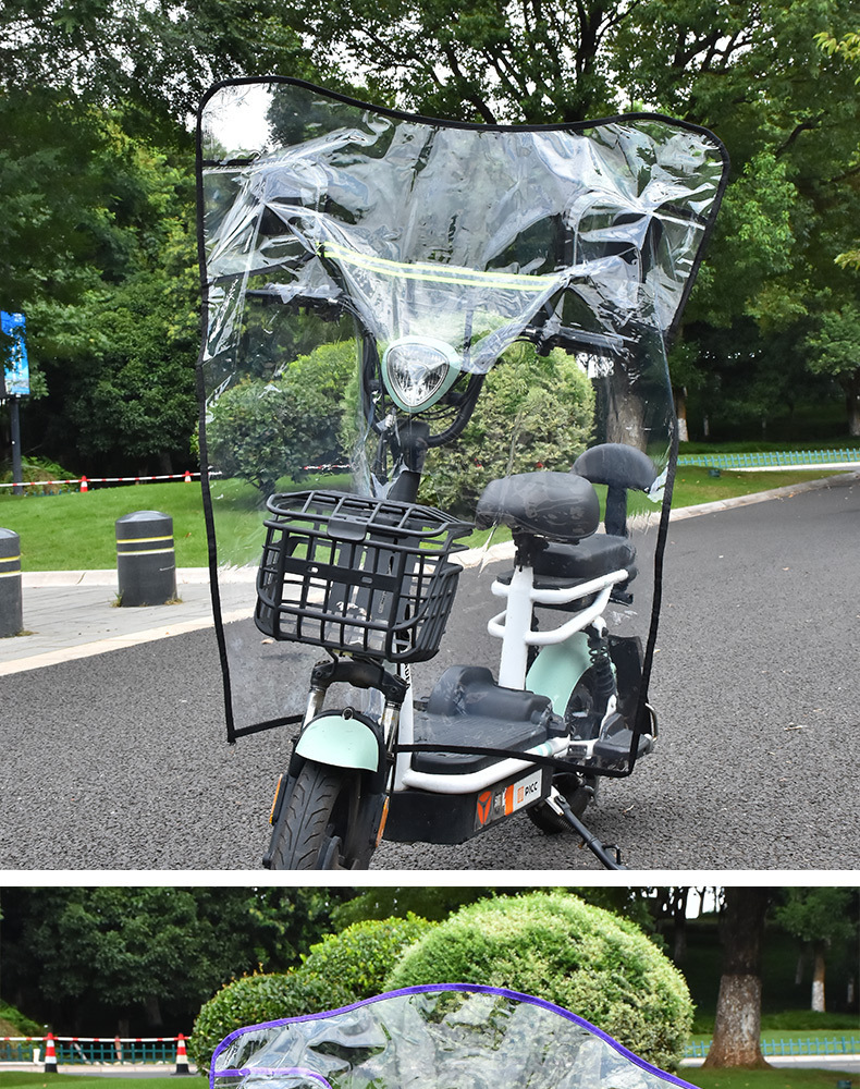Electric Motorcycle Windshield Transparent Cold-Proof Rain-Proof Wind Shield with Basket, Electric Scooter Widened and Thickened Rain Shield