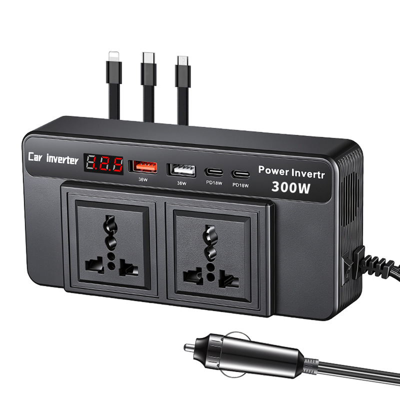 Cross-Border 300W Car Inverter Converts 12V/24V to 110V/220V Cigarette Lighter Car Charger Cross-Border 300W Car Inverter Converts 12V/24V to 110V/220V Cigarette Lighter Car Charger