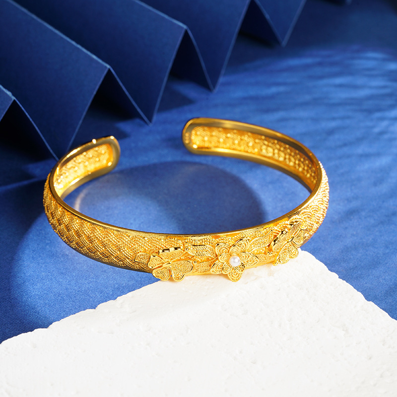Gufasha oro seda tallado flor abertura brazalete no se desvanecerá mujer corte abertura brazalete joyería fuente al por mayor