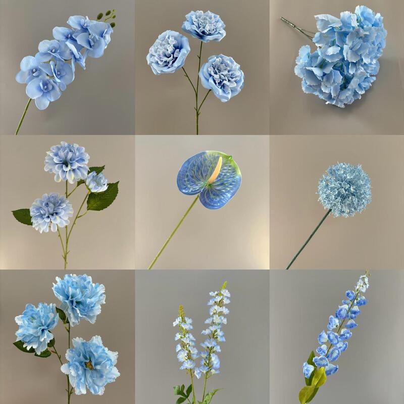 Blue wedding flower material wedding auditorium shopping mall row flower road ceiling flower material rose fake flower