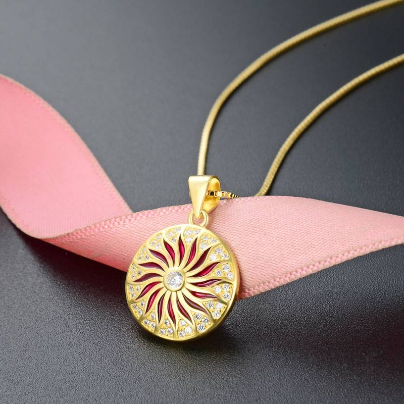 Transfronterizos Amazon 925 plata esterlina collar de piedra flor bohemia colgante de flores de sol