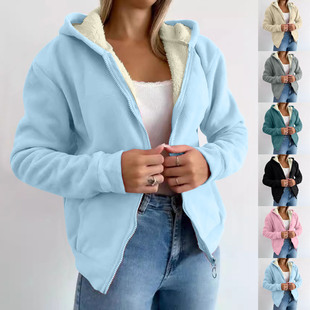 in stock 2024 autumn and winter new zipper kangaroo pocket design wool lining warm hoodie hoodie hoodie sweater sweater