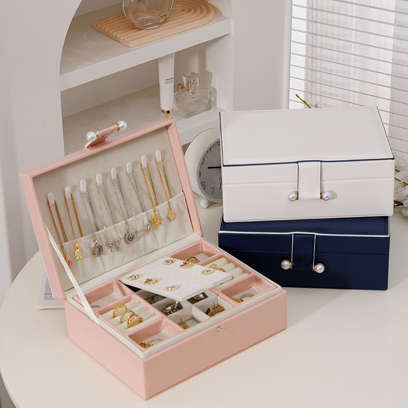 Transfronterizos de doble capa PU de gran capacidad pendientes caja de joyas anillo pendientes collar caja de joyas caja de joyas al por mayor image 3