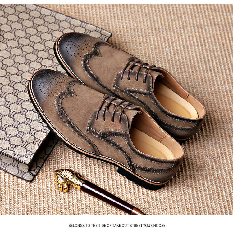Giày Brogue nam da lộn phong cách Anh, giày lười mũi nhọn đế cao su, phối chỉ khâu — 858 kaki, 858 màu nâu sẫm, 858 đen chi tiết 16