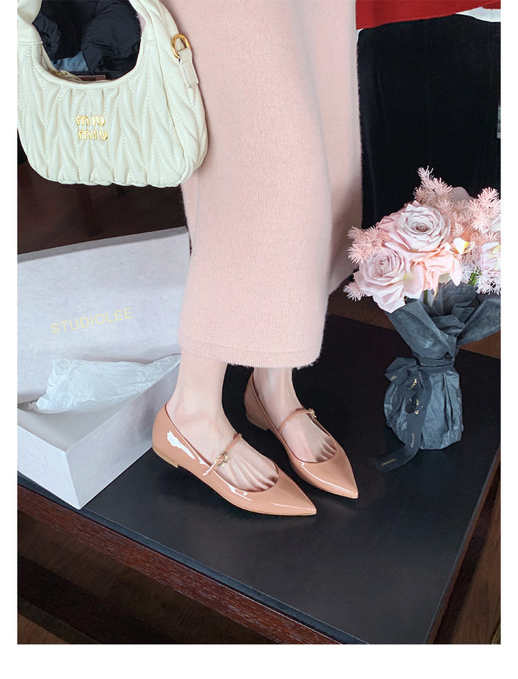 Giày cao gót nữ mũi nhọn quai ngang da mềm gót thấp 1–3 cm — Màu hồng nude, Màu đen chi tiết 28